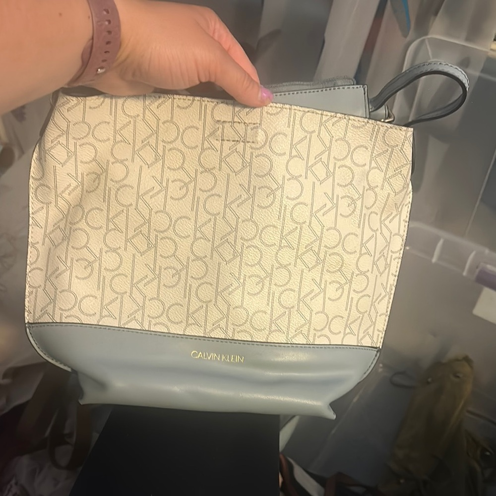 Calvin Klein Beige and Blue Clutch